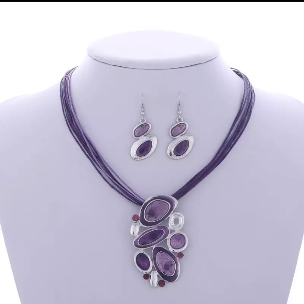 Purple and Silver Mosaic Necklace